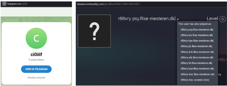 Telegram channel and Steam profile used as command-and-control infrastructure by Vidar infostealer in an ErrTraffic ClickFix malware campaign.