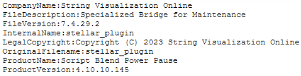 File metadata showing an OnionDrop-related C/C++ malware variant using legitimate-looking company, product, and file description details to disguise itself during an ErrTraffic infection.