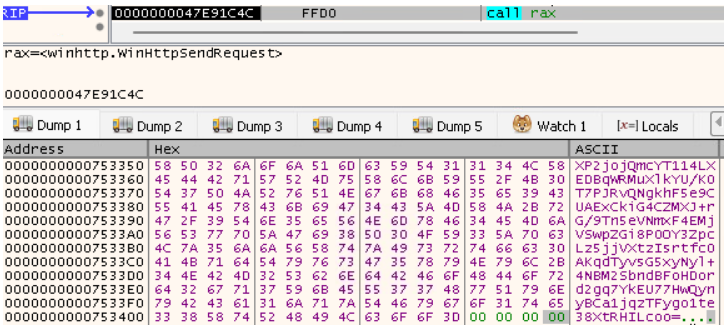 Code analysis showing an OnionDrop-related Go malware variant sending Base64-encoded data in an HTTP request to infrastructure associated with LegionLoader during an ErrTraffic infection.