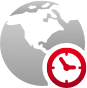 Globe gris avec une petite horloge rouge dans l'angle droit