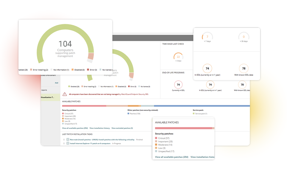 Tableaux de bord de gestion des correctifs WatchGuard dans WatchGuard Cloud