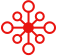 In Diamantform angeordnete rote Kreise, die durch eine rote Linie verbunden sind