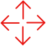 Rote Pfeile, die aus der Mitte nach oben, unten, rechts und links zeigen