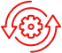 Setas vermelhas formando um círculo em torno de uma engrenagem