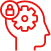 Roter Kopf mit Zahnrad und Schloss im Bereich des Gehirns