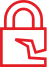 Red lock icon with a broken section on the bottom right side