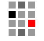 Illustration mit schwarzen, grauen und roten Quadraten