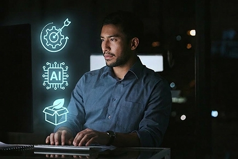 Man working in a dark office 