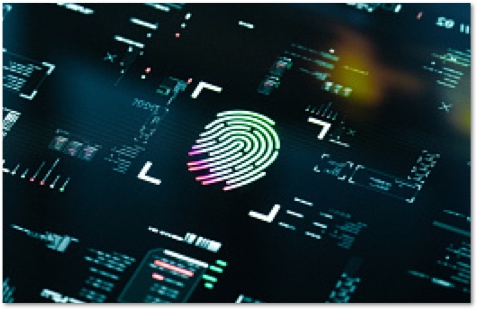 digital glowing fingerprint on a screen of code snippets
