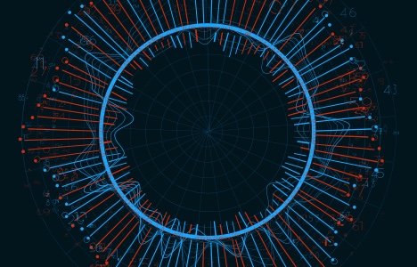 Circular graph showing data lines radiating out from a blue central circle