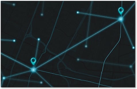 connecting blue lines on a  dark map 