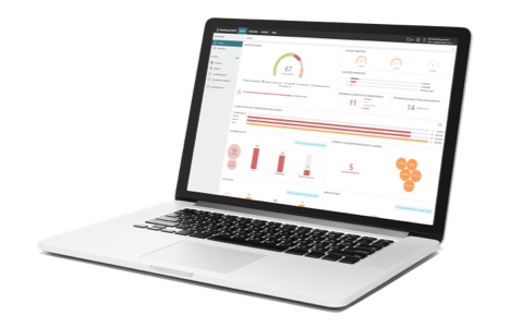 WatchGuard Cloud website showing the endpoint security dashboard on a laptop screen