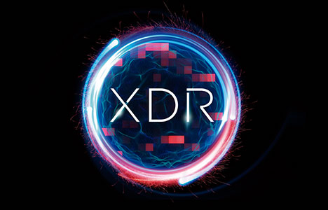 XDR in white letters inside a red and blue bubble