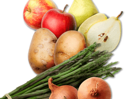 Foto: Obst und Gemüse auf weißem Hintergrund