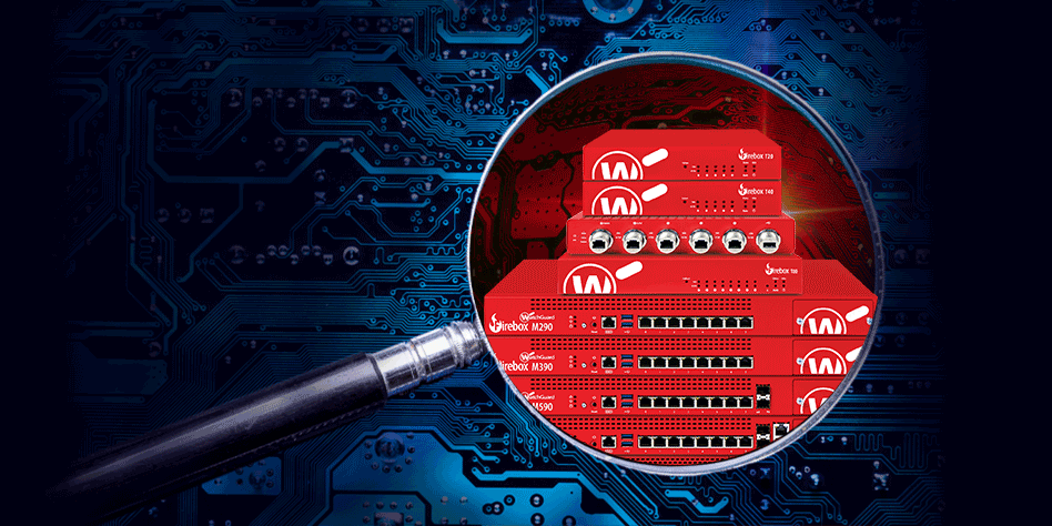 Pilha de dispositivos vermelhos Firebox em cima de uma placa de circuito azul escuro ao fundo