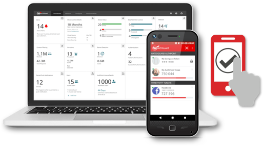Laptop and Mobile Phone showing WatchGuard AuthPoint screens