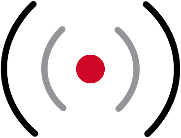 roter Punkt mit einem grauen Halbkreis darum und einem schwarzen Halbkreis darum