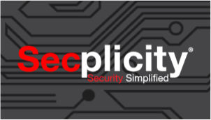 Secplicity logo in red and white against a gray circuit board illustration