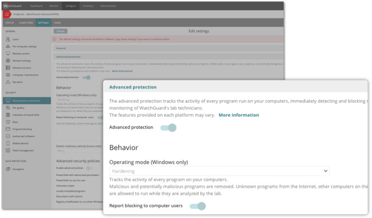 Detail enlargement of a rule selection screen in WatchGuard Cloud