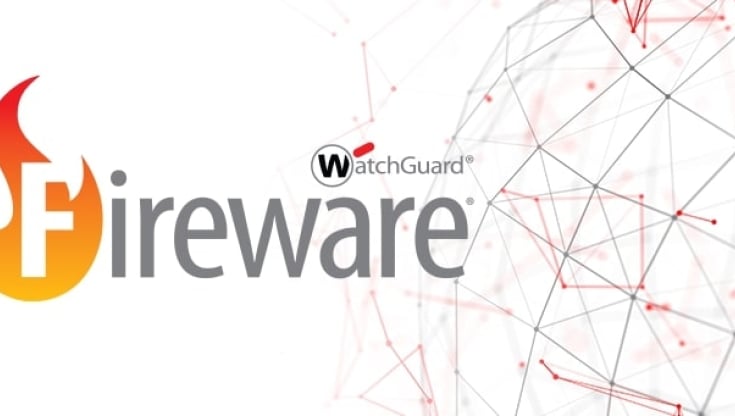 WatchGuard Fireware logo in front of a gray and red grid pattern