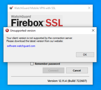 Spoofed WG VPN Error Window