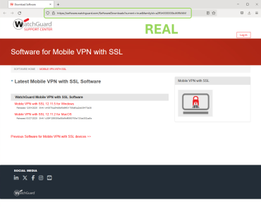 Legit WatchGuard software downloads page for WG VPN