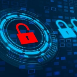 Open red padlock surrounded by digital security icons representing malware, browser compromise, and cyber threats.
