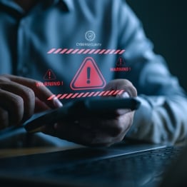 System warning hacked alert, cyberattack on smartphone network. Cybersecurity vulnerability, data breach, illegal connection, compromised information concept. Malicious software, virus and cybercrime.