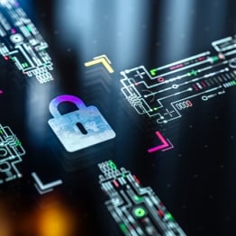 Abstract digital lock and network visualization representing AI-driven data privacy threats in the modern workplace.