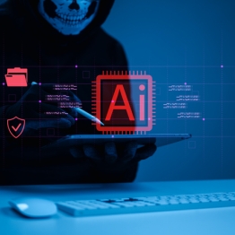 Digital illustration of an AI-powered cyber threat showing a robotic figure beside icons representing security, JWT vulnerabilities, and GitHub pipeline attacks.