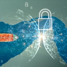 Digital illustration of a cargo ship protected by cybersecurity locks, representing secure infrastructure and cyber resilience across APAC.