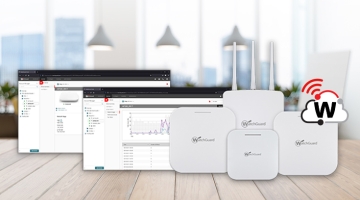 Wi-Fi 6 Access Points. Images of white #FFFFFF wireless hardware and WatchGuard Cloud Screenshots