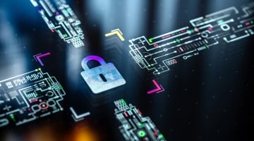 Abstract digital lock and network visualization representing AI-driven data privacy threats in the modern workplace.