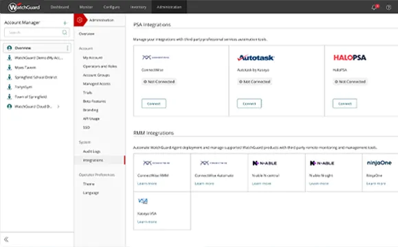 WatchGuard + AutoTask PSA demo screen