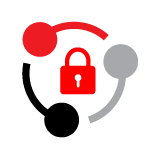 Unified Security icon: Red lock inside of interlocking circles in black, red and gray