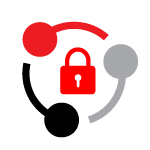 Unified Security icon: Red lock inside of interlocking circles in black, red and gray