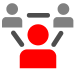 Icon: Red stick figure connected to gray stick figures with lines