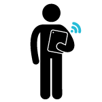 Illustration: Stick figure with a connected iPad