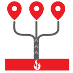 Highway with split paths to map markers coming from a Firebox