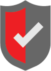 Red and gray shield with a white checkmark on top