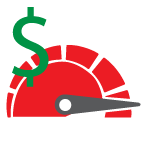 Illustration: Dollar sign over a speedometer