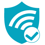 Blue shield with white wi-fi symbol and checkmark