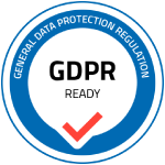 GDPR Ready badge: Blue circle with red check mark at the bottom