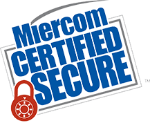 Miercom Certified Secure logo with red padlock in the lower left corner