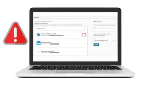 WatchGuard Dark Web Monitoring screen showing on a laptop screen
