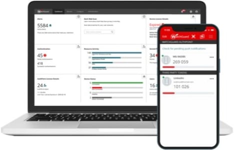 Laptop and mobile phone showing WatchGuard AuthPoint screens