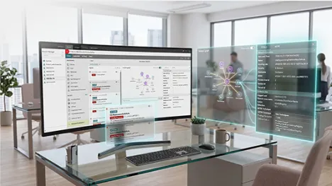 large monitor showing screens of data