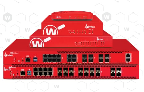 stack of red WatchGuard Fireboxes