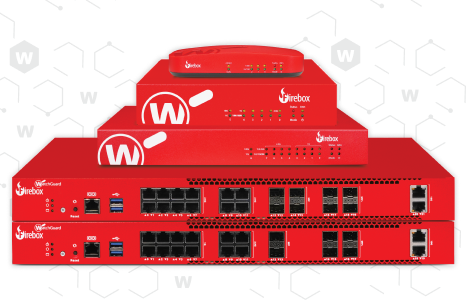 stack of red WatchGuard Fireboxes