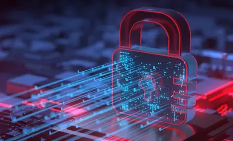 lock with blue lights coming out of it on a circuit board